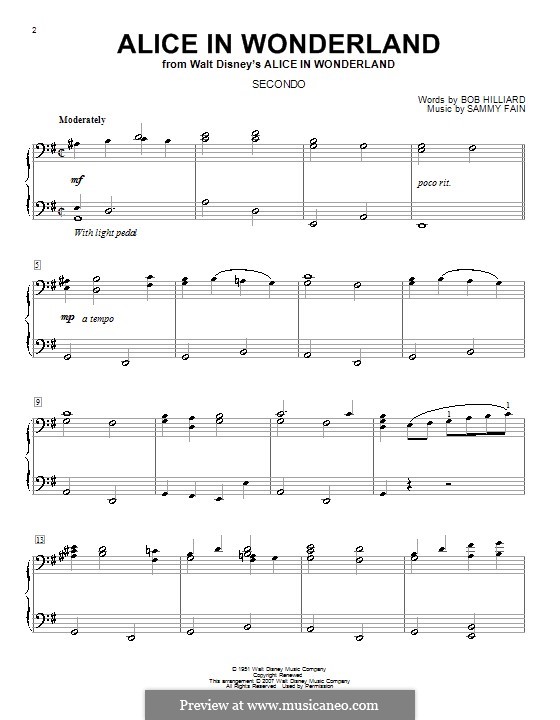 Alice in Wonderland (Bill Evans): For piano four hands by Bob Hilliard, Sammy Fain