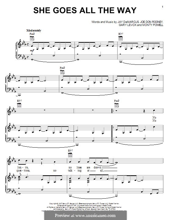She Goes All the Way (Rascal Flatts): For voice and piano (or guitar) by Gary Levox, Jay DeMarcus, Joe Don Rooney, Monty Powell