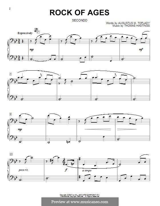 Rock of Ages: For piano four hands – parts by Thomas Hastings