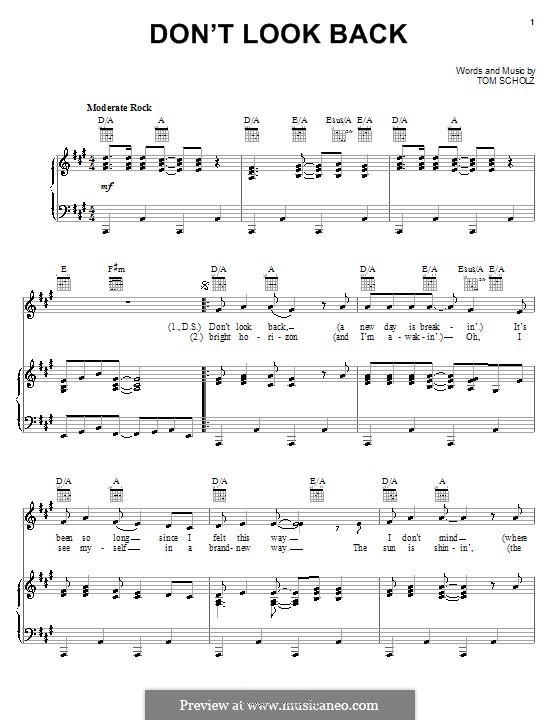 Don't Look Back (Boston): For voice and piano (or guitar) by Tom Scholz
