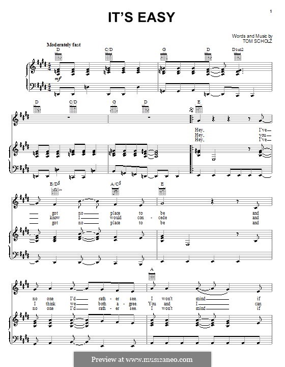 It's Easy (Boston): For voice and piano (or guitar) by Tom Scholz