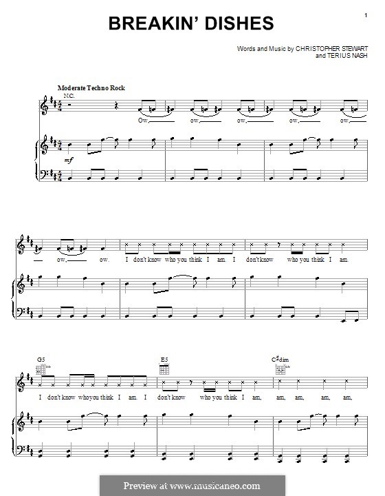 Breakin' Dishes (Rihanna): For voice and piano (or guitar) by Tricky Stewart , Terius Nash
