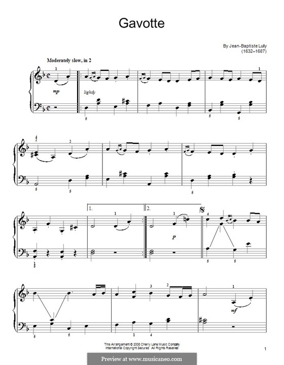 Gavotte in D Minor: For piano by Jean-Baptiste Lully