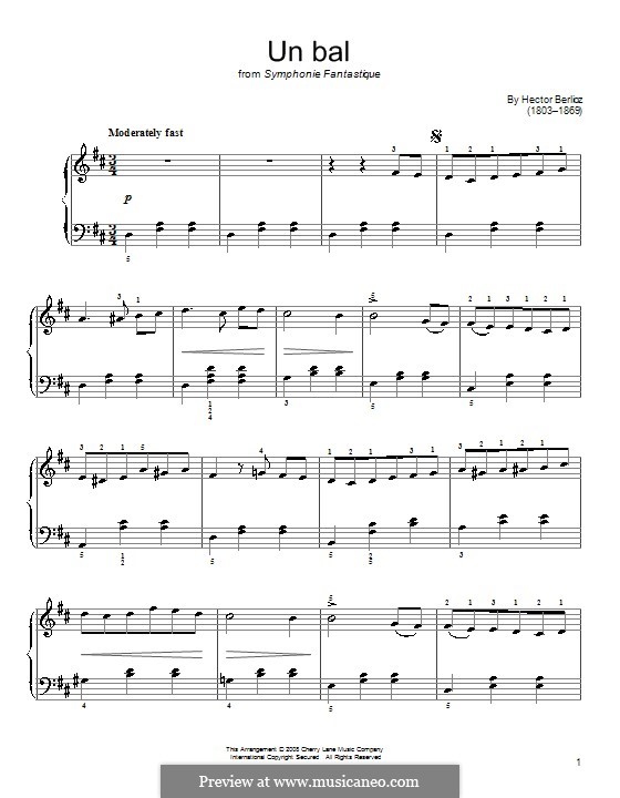 Symphonie fantastique (Fantastic Symphony), H.48 Op.14: Movement II, for piano by Hector Berlioz