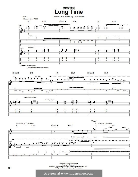 Long Time (Boston): For guitar with tab by Tom Scholz