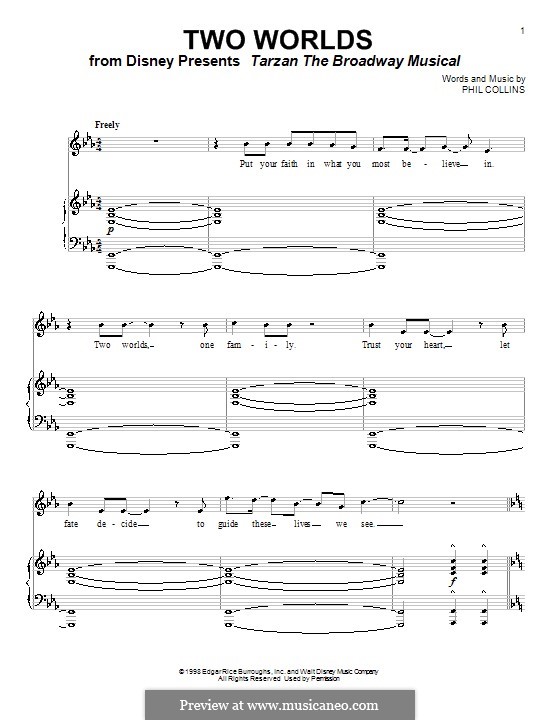 Two Worlds (from Walt Disney's Tarzan): For voice and piano (or guitar) by Phil Collins
