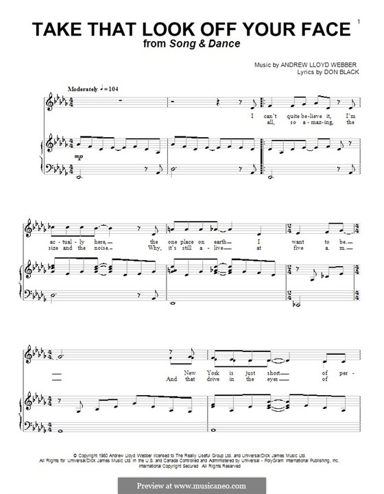Take That Look Off Your Face: For voice and piano (or guitar) by Andrew Lloyd Webber