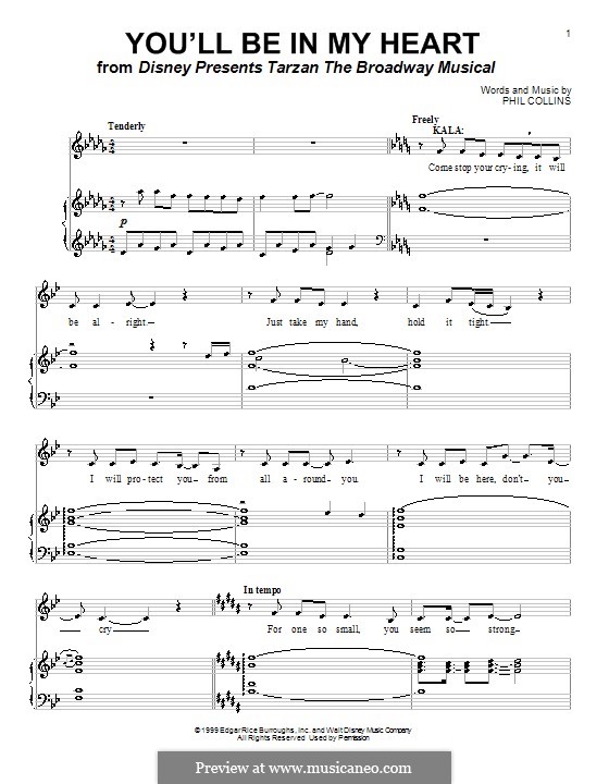 You'll Be in My Heart (from Walt Disney's Tarzan): For voice and piano or guitar by Phil Collins