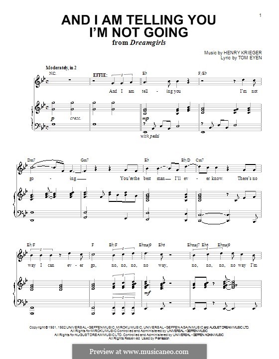 And I am Telling You I'm Not Going (Jennifer Hudson): For voice and piano (or guitar) by Henry Krieger