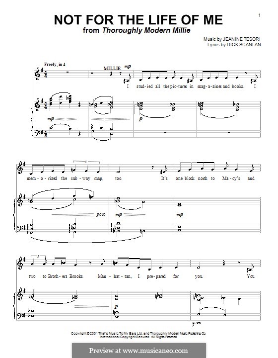 not for the life of me by j tesori sheet music on musicaneo not for the life of me sheet music