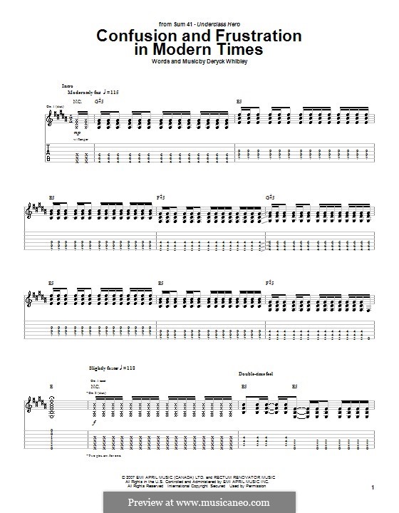 Confusion and Frustration in Modern Times (Sum 41): For guitar with tab by Deryck Whibley