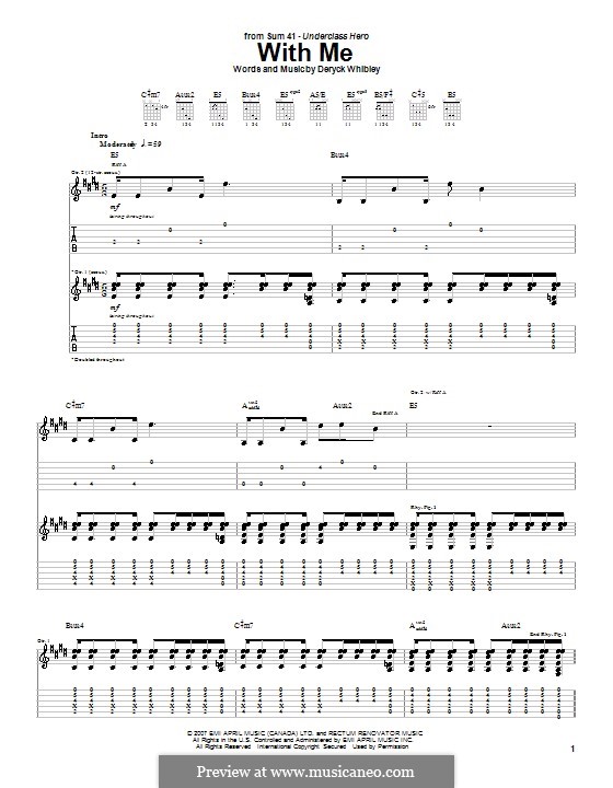 With Me (Sum 41): For guitar with tab by Deryck Whibley