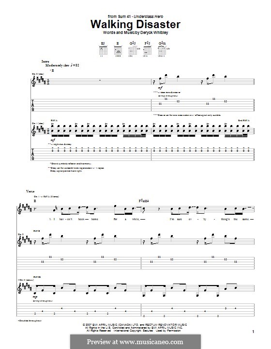 Walking Disaster (Sum 41): For guitar with tab by Deryck Whibley