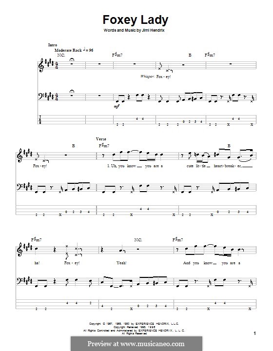 Foxy Lady: For bass guitar with tab by Jimi Hendrix