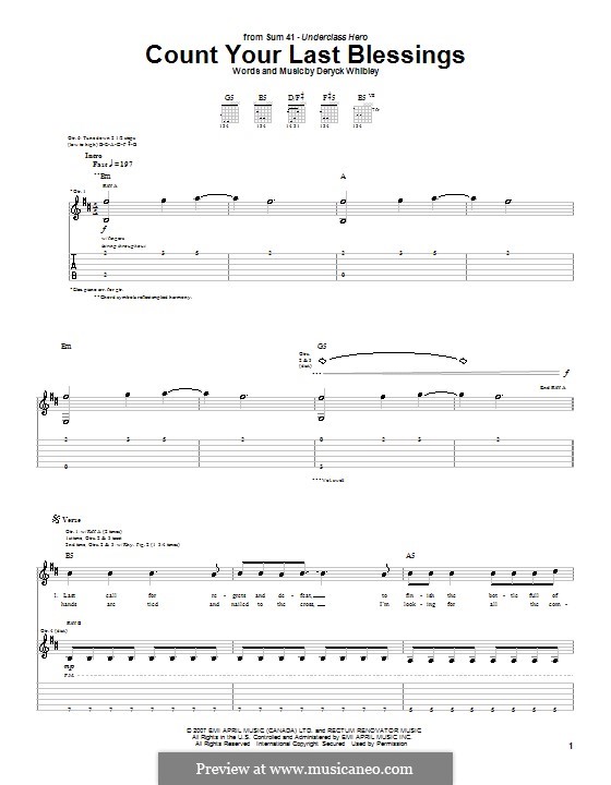 Count Your Last Blessings (Sum 41): For guitar with tab by Deryck Whibley