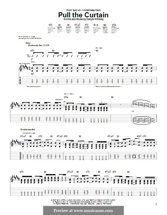 Pull the Curtain (Sum 41): For guitar with tab by Deryck Whibley