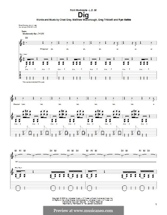 Dig (Mudvayne): For guitar with tab by Chad Gray, Greg Tribbett, Matthew McDonough, Ryan Martinie