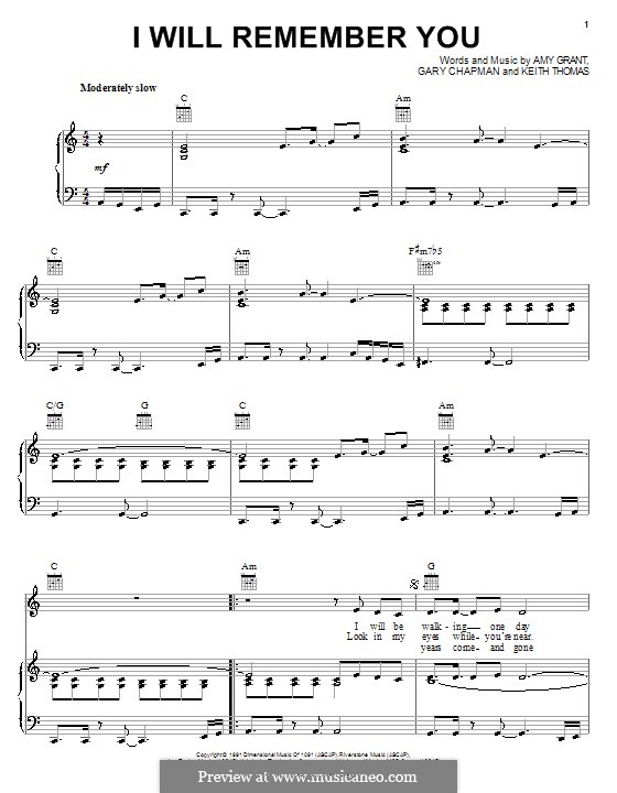 I Will Remember You: For voice and piano (or guitar) by Gary Chapman, Keith Thomas
