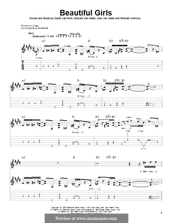 Beautiful Girls (Van Halen): For guitar with tab by Alex Van Halen, David Lee Roth, Edward Van Halen, Michael Anthony