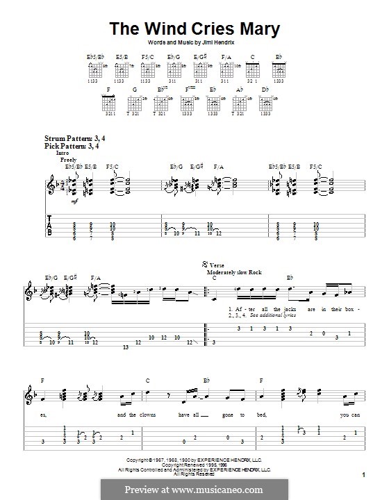 The Wind Cries Mary: For easy guitar by Jimi Hendrix