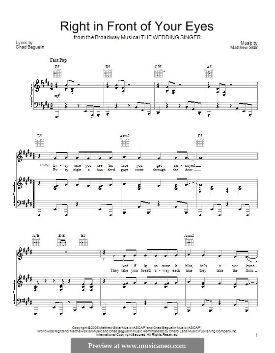 right in front of your eyes wedding singer sheet music pdf