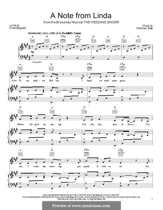 A Note from Linda: For voice and piano (or guitar) by Chad Beguelin