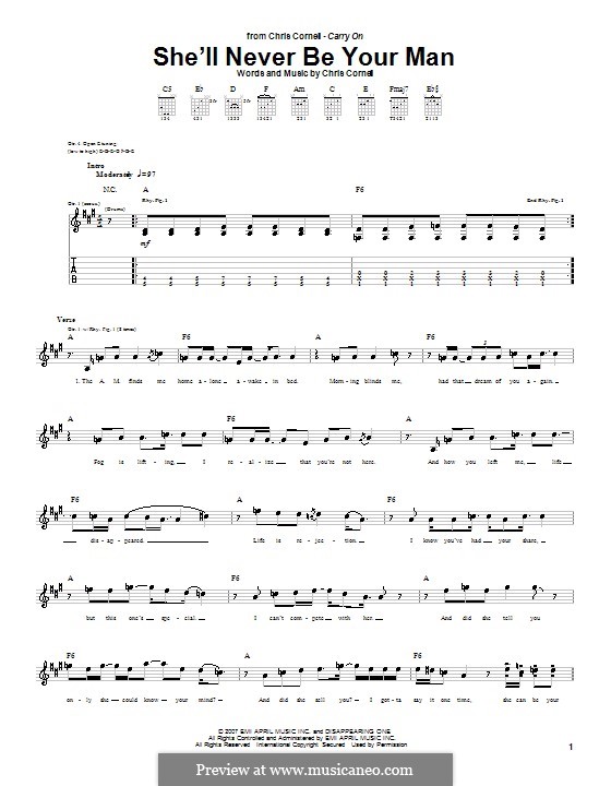 She'll Never Be Your Man: For guitar with tab by Chris Cornell