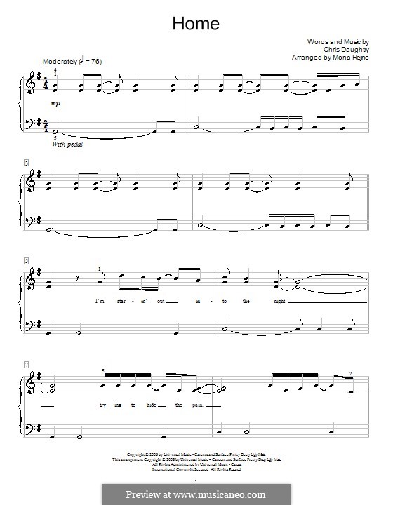 Home (Daughtry): For piano by Chris Daughtry