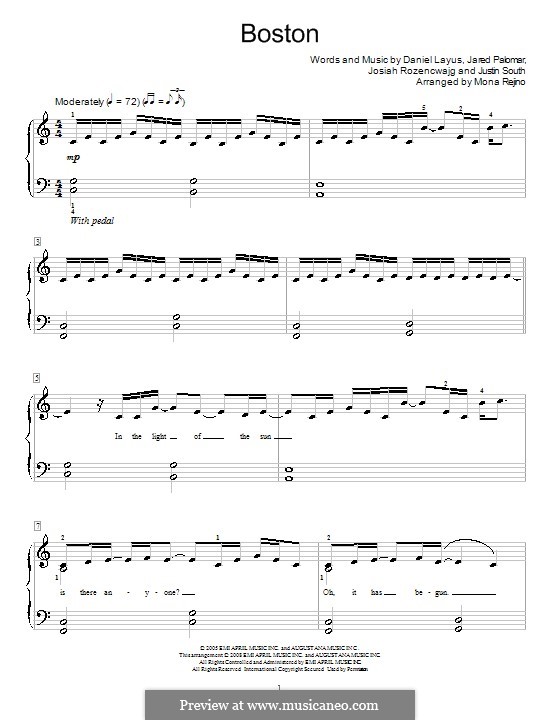 Boston (Augustana): For piano by Daniel Layus, Jared Palomar, Josiah Rozencwajg, Justin South