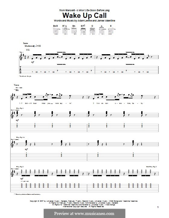 Wake Up Call (Maroon 5): For guitar with tab by Adam Levine, James Valentine