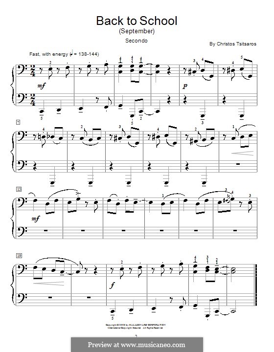 Back to School (September): For piano by Christos Tsitsaros