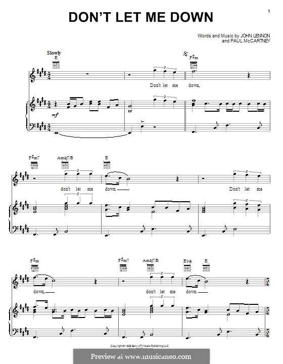 Don't Let Me Down (The Beatles): For voice and piano (or guitar) by John Lennon, Paul McCartney