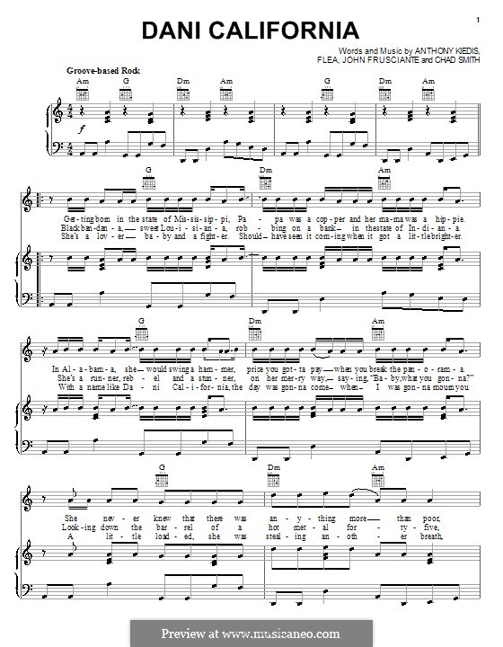Dani California Red Hot Chili Peppers By Flea A Kiedis C Smith J Frusciante On Musicaneo
