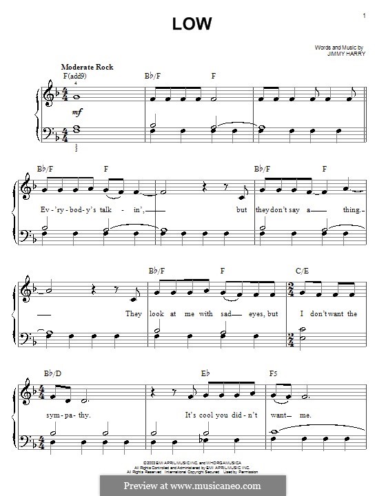 Low (Kelly Clarkson): For easy piano by Jimmy Harry