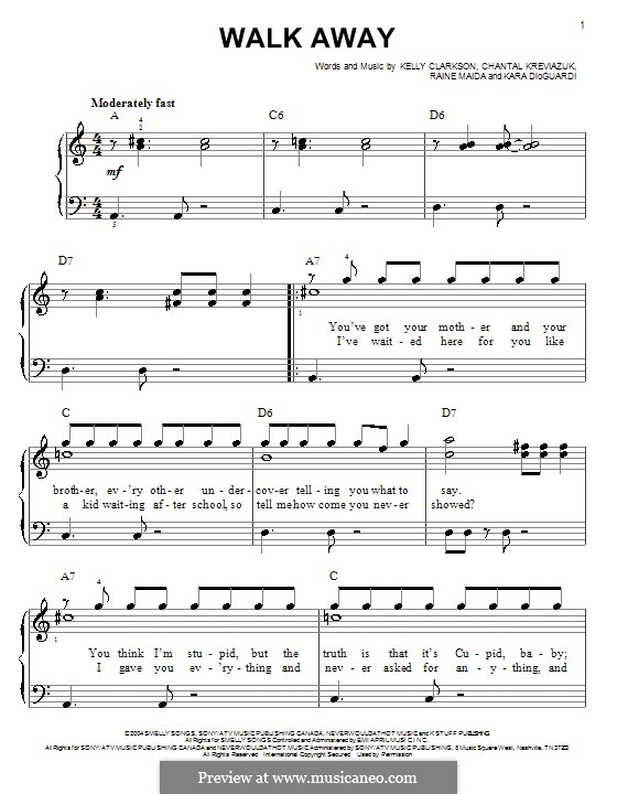 Walk Away: For easy piano by Chantal Kreviazuk, Kara DioGuardi, Kelly Clarkson, Raine Maida