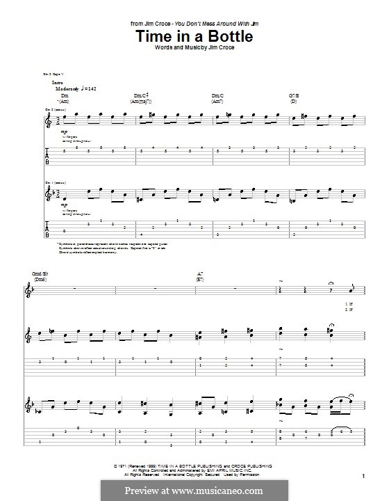 Time in a Bottle by J. Croce sheet music on MusicaNeo