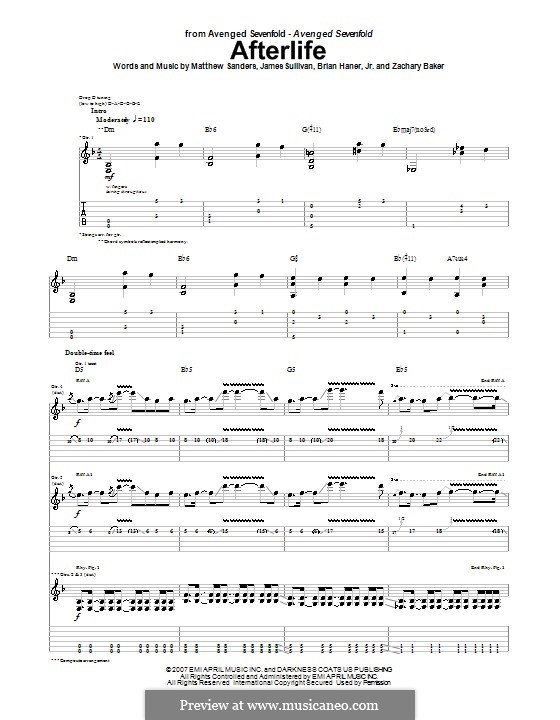 Afterlife sheet music for guitar (tablature, play-along) v2