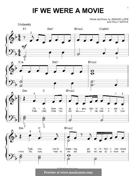If We Were a Movie (Hannah Montana): For piano (very easy version) by Holly Mathis, Jeannie Lurie