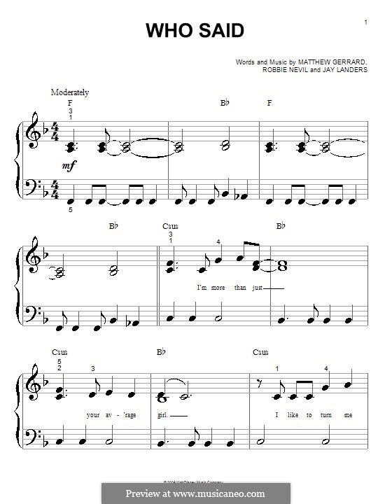 Who Said (Hannah Montana): For piano (very easy version) by Jay Landers, Matthew Gerrard, Robbie Nevil