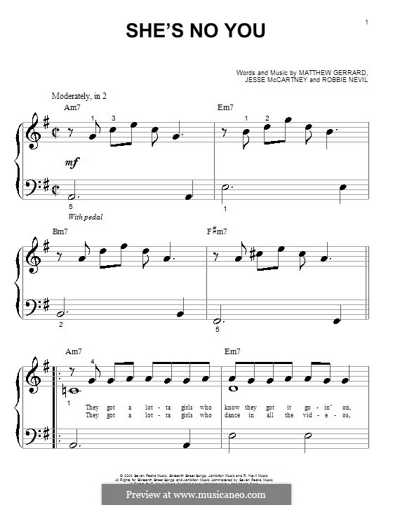 She's No You (Jesse McCartney): For piano (very easy version) by Matthew Gerrard, Robbie Nevil