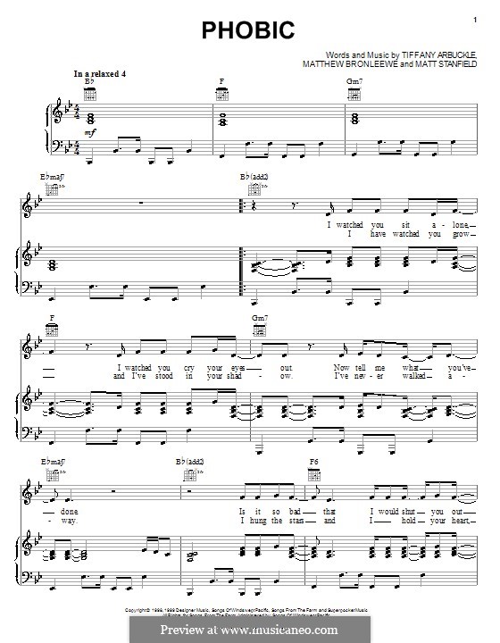 Phobic (Plumb): For voice and piano (or guitar) by Matt Bronleewe, Matt Stanfield, Tiffany Arbuckle
