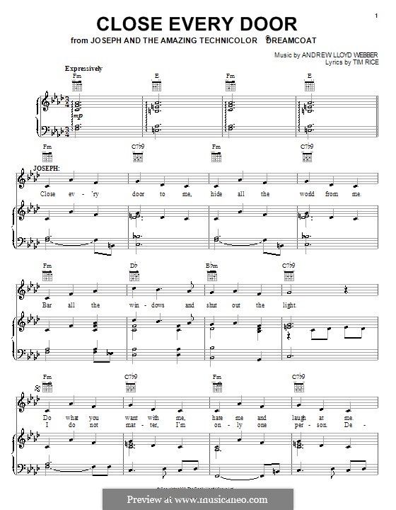 Close Every Door: For voice and piano (or guitar) by Andrew Lloyd Webber