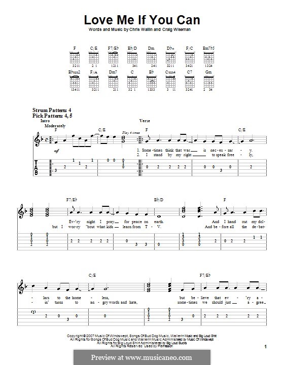 Love Me If You Can (Toby Keith): For guitar (very easy version) by Chris Wallin, Craig Wiseman