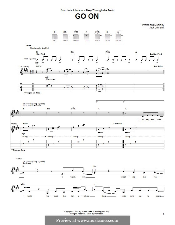 Go On: For guitar with tab by Jack Johnson