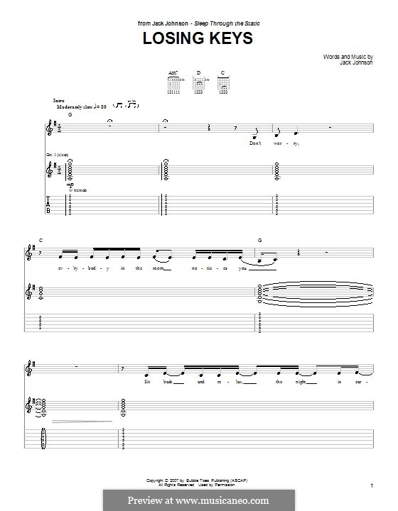 Losing Keys: For guitar with tab by Jack Johnson