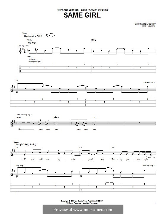 Same Girl: For guitar with tab by Jack Johnson