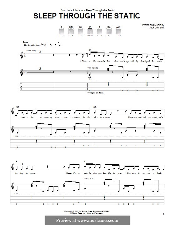 Sleep Through the Static: For guitar with tab by Jack Johnson