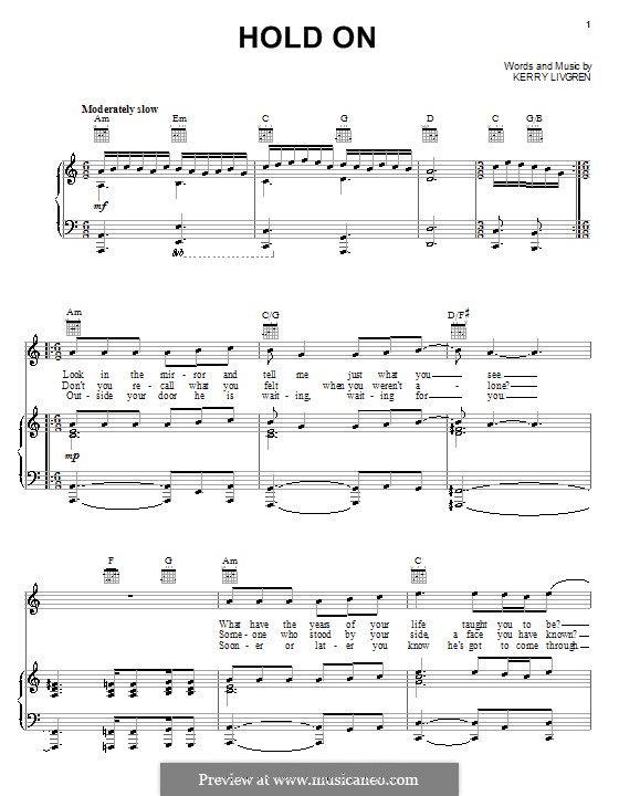 Hold On (Kansas): For voice and piano (or guitar) by Kerry Livgren