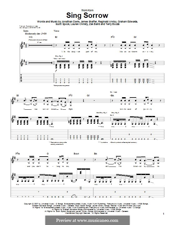 Sing Sorrow (Korn): For guitar with tab by Graham Edwards, James Shaffer, Jonathan Davis, Lauren Christy, Reginald Arvizu, Scott Spock, Terry Bozzio, Zak Baird