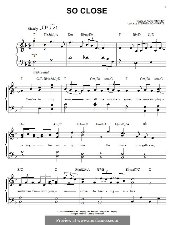 So Close (from Enchanted): For easy piano by Alan Menken